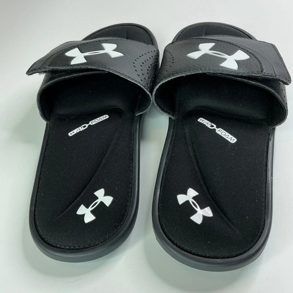Under Armour Black Ignite VI Slide Sandals Kids Size 6Y 4D Foam 3022728-001